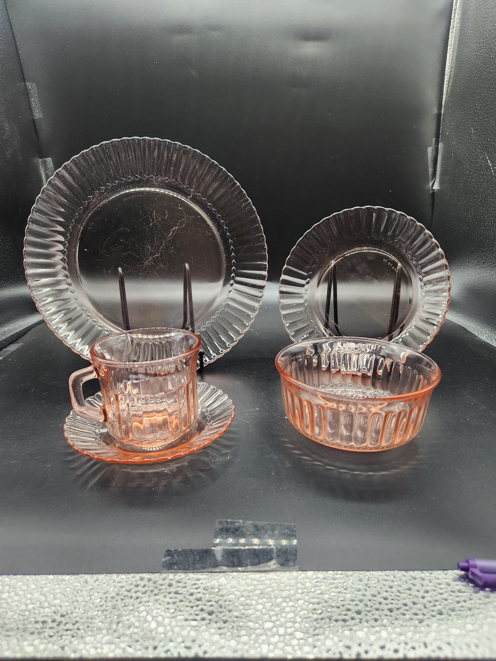Vintage Fostecrisa Pink Depression Glass Dishes, Mexico, Set Of 4